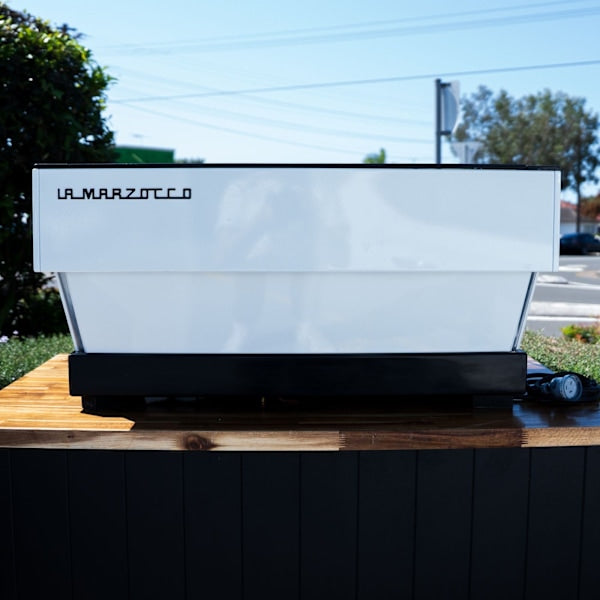 Immaculate La Marzocco Linea AV Gloss White with Chrono Shot Timers