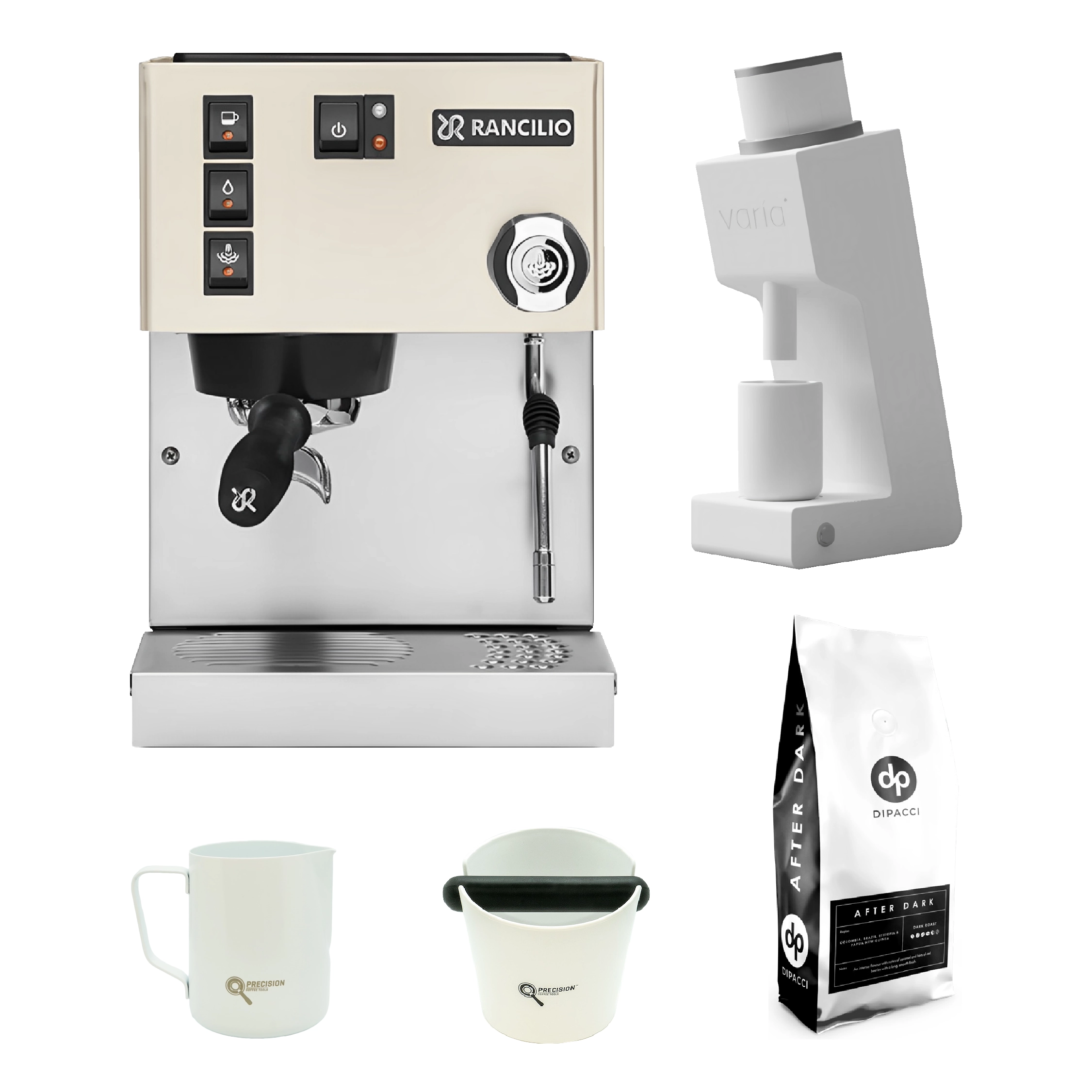 Rancilio Silvia V6 +  Varia VS3 Coffee Grinder Gen 2 + 1kg  After Dark Blend + Precision Accessories