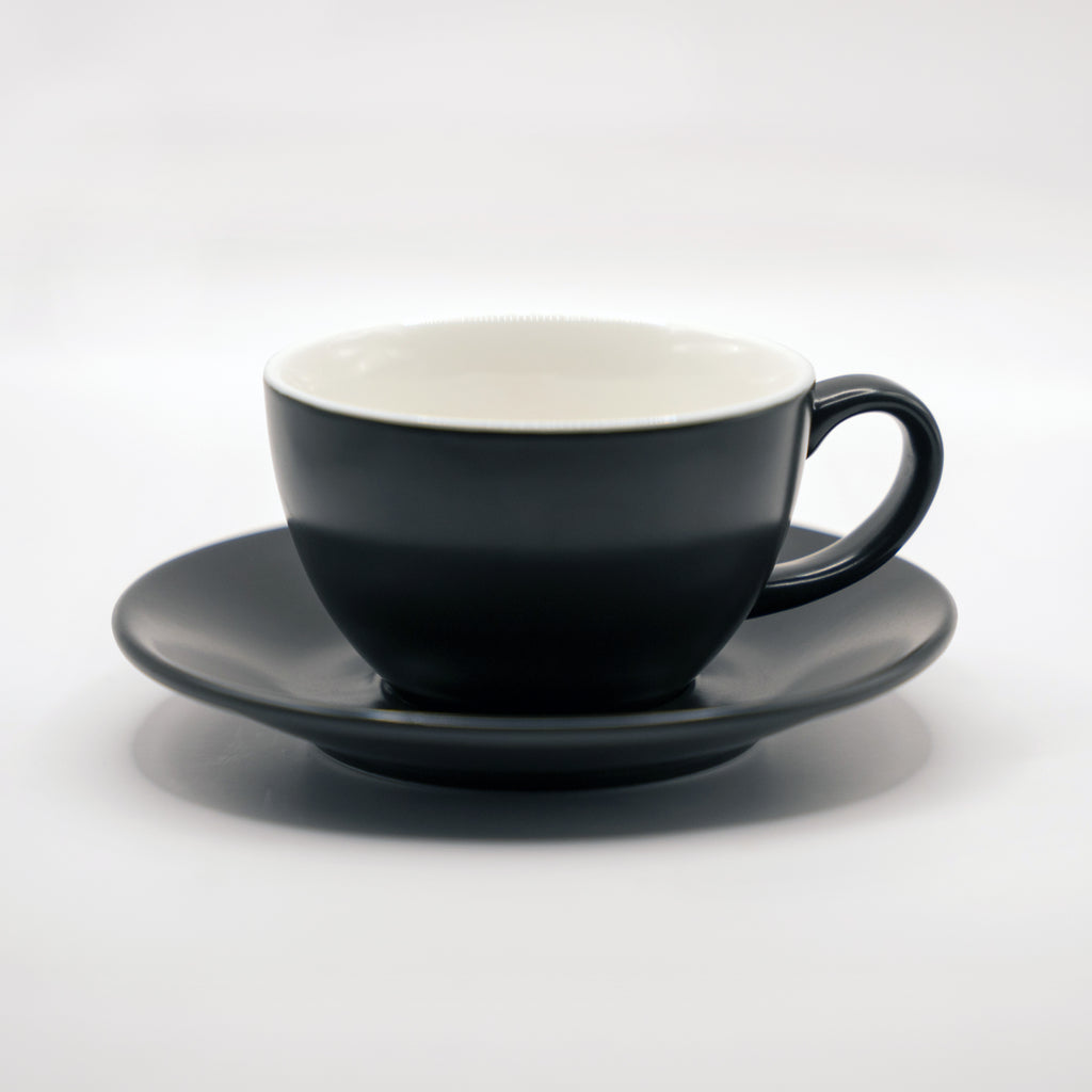 6 Italian Coffee Cup & Saucers In Matt Black 280ml