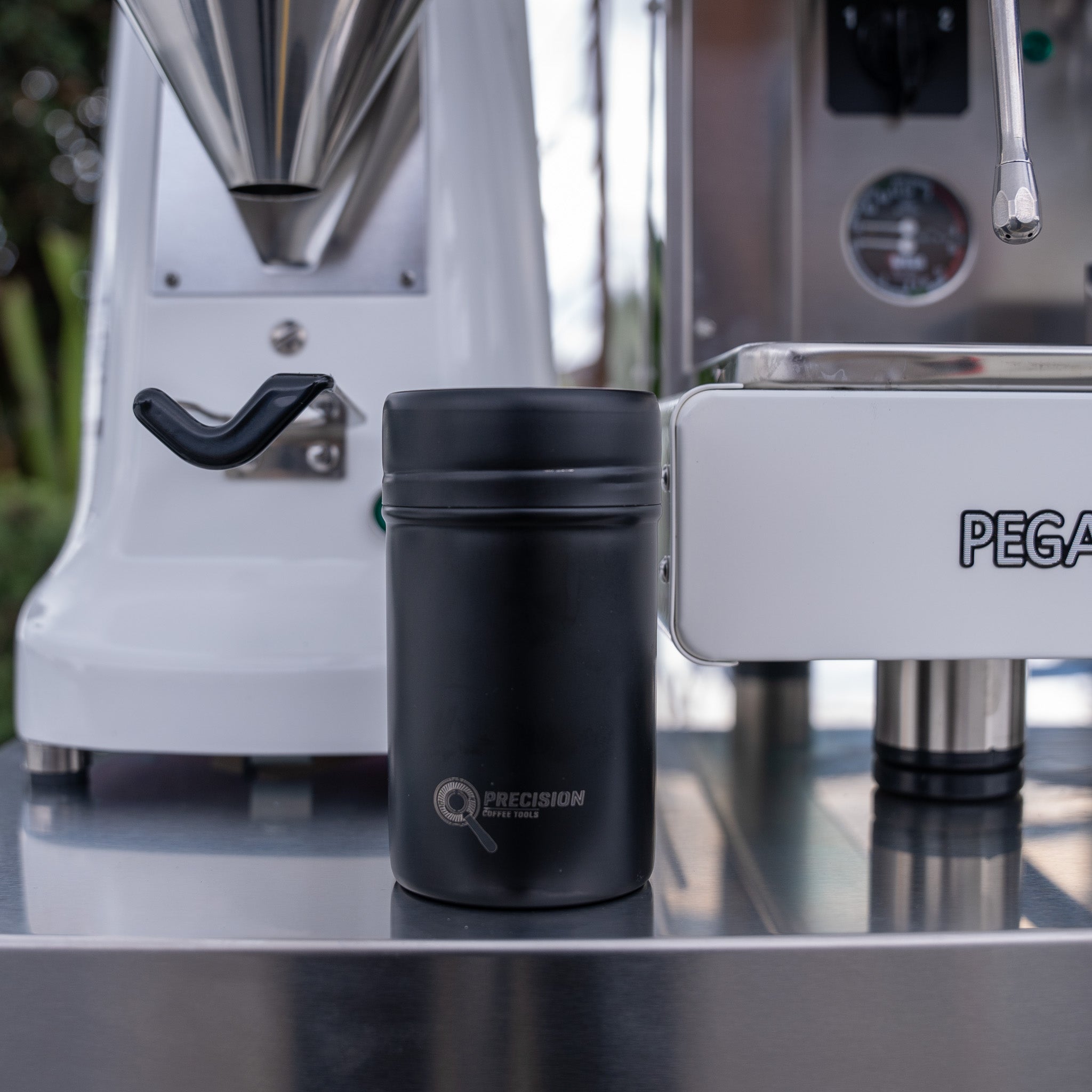 Wega Pegaso & Mazzer Super Jolly E Grinder + Precision Accessories & Stainless Steel Coffee Cart Package