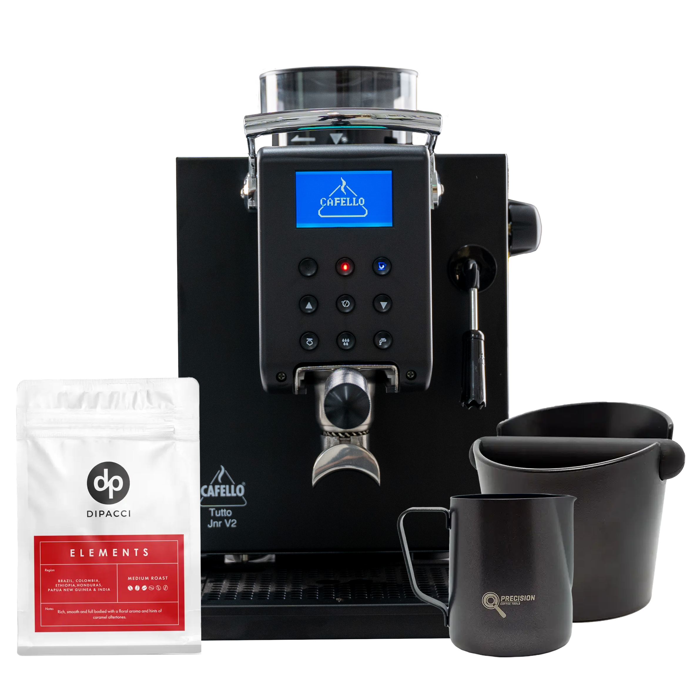 Tutto Junior V2 Package (Includes Knock Bin, Stainless Steel Jug & 250g Elements Blend)