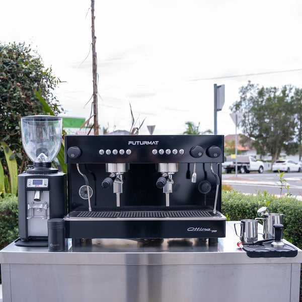 Black Futurmat Ottima & DIP DS - 68 Grinder + Precision Accessories & Stainless Steel Coffee Cart Package - Australia - Di Pacci