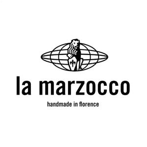 Black and white logo featuring a globe design with ’la marzocco’ text underneath.