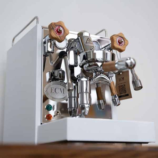 Brand New Custom White ECM Mechanika Slim With Timber Kit Coffee Machine - Australia - Di Pacci