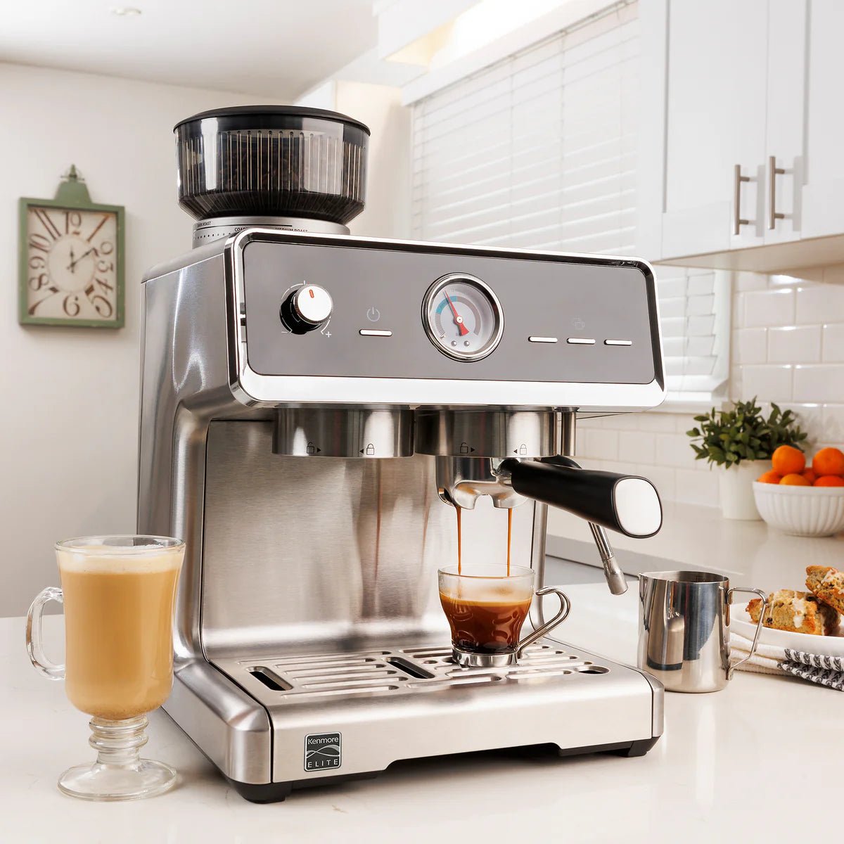 Kenmore Elite Auto - Tamping Espresso Machine Package ( Free 250g coffee, knock bin & 350 Ml Milk Jug - Australia - Di Pacci
