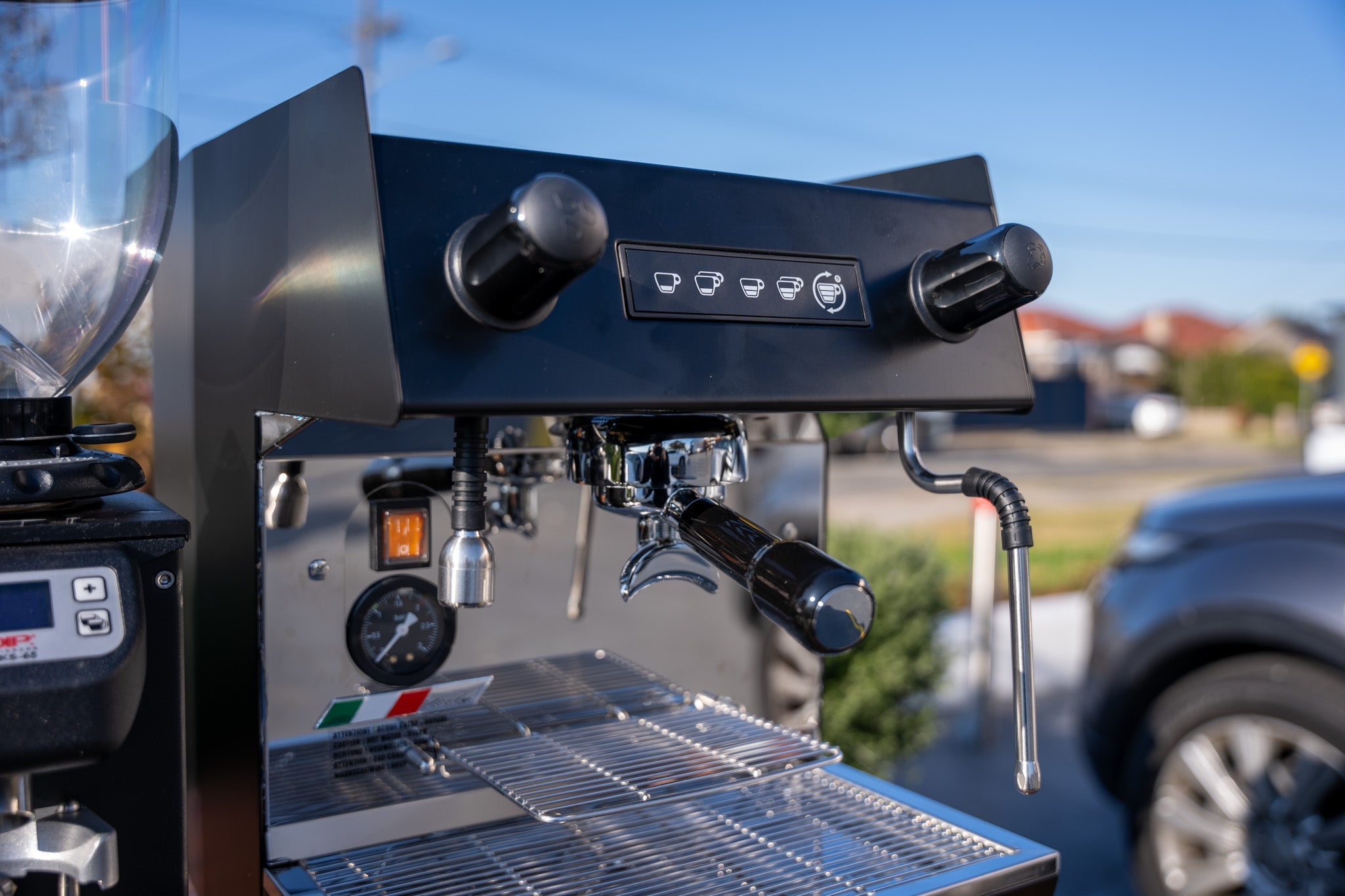 La Carimali Nimble 1 Group Black Coffee Machine, Dip DKS - 65 Grinder & Accessories Package - Australia - Di Pacci