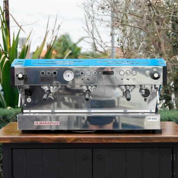 Pre Loved Aqua Blue 3 Group La Marzocco PB Commercial Coffee Machine - Australia - Di Pacci