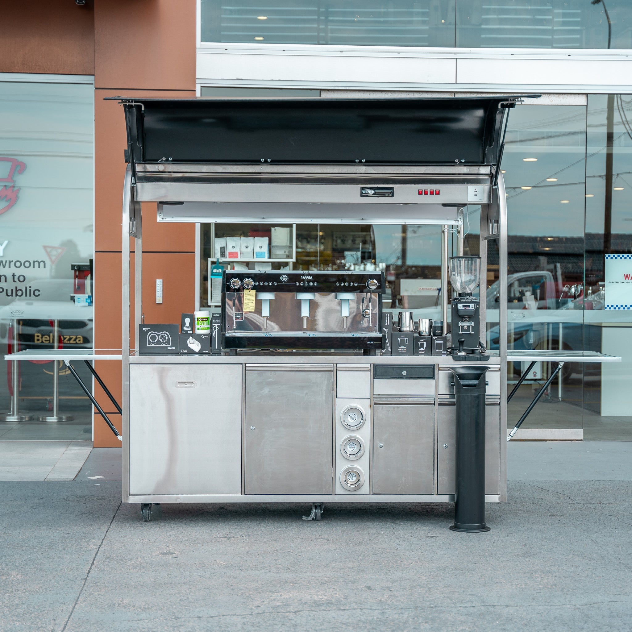 PRECISION LARGE LOCKABLE COFFEE CART PACKAGE WITH GAGGIA VETRO 3 GROUP & DIP DKS - 65 - Australia - Di Pacci