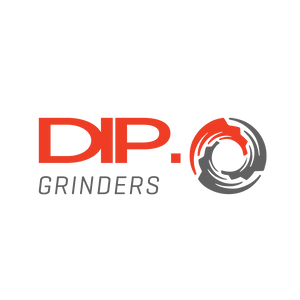 Red and gray logo for DIP Grinders featuring circular design elements.