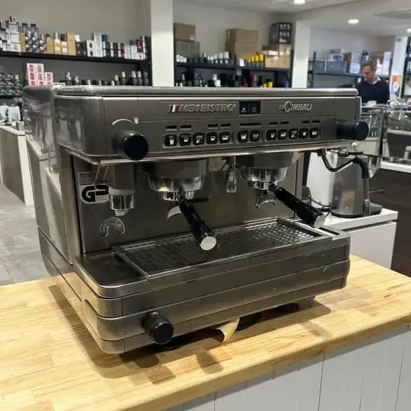 Second-hand two group commercial espresso machine suitable for 10 amp installation