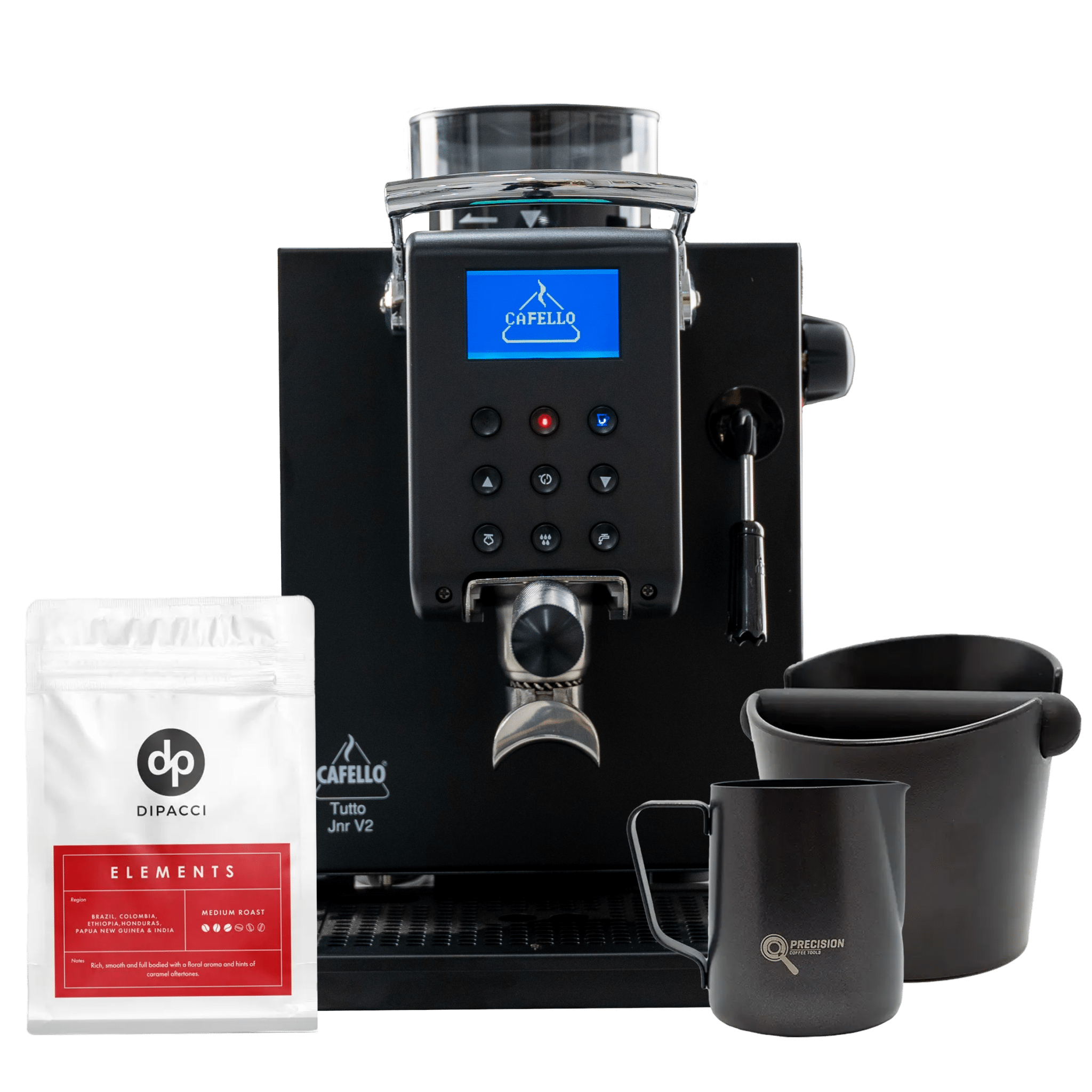 Tutto Junior V2 Package (Includes Knock Bin, Stainless Steel Jug & 250g Elements Blend) - Australia - Di Pacci