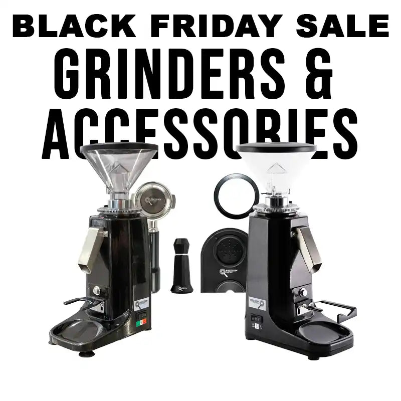 Two coffee grinders shown in black and white promotional advertisement for a Black Friday sale.