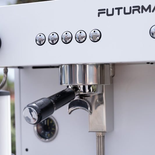 White Futurmat Ottima & DIP DS - 68 Grinder + Precision Accessories & Stainless Steel Coffee Cart Package - Australia - Di Pacci